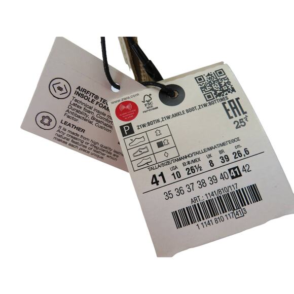 New ZARA Tan Leather Back Zip Square Toe Heeled Ankle Boots Womens 10 EU 41 - Picture 11 of 11